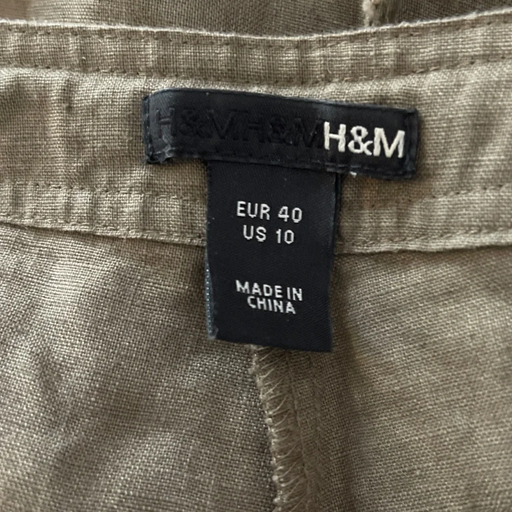 H&M 100% Linen Coffee Tan‎ Brown Tie Front Wide Leg Pants 10